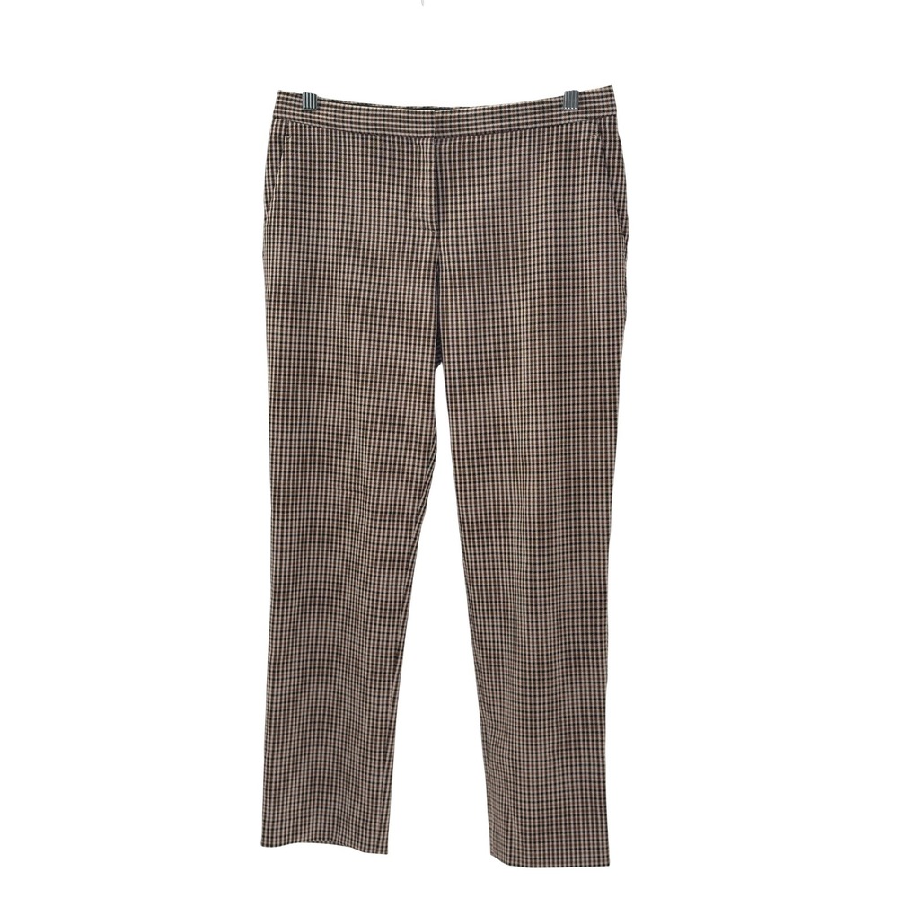 Theory Dress Pants Cigarette Ankle Cropped Plaid Women Size 4 Tan